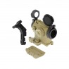 JJ Airsoft TR02 Red Dot with Killflash, Low Mount, QD Riser Mount and Adjustable Angle Offset Mount (Tan)