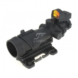 JA-5335-BK | JJ Airsoft ACOG Style 4x32 Scope Red / Green Reticle with Mini Red Dot and Killflash, QD Mount (Black)