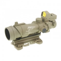 JA-5335-TAN | JJ Airsoft ACOG Style 4x32 Scope Red / Green Reticle with Mini Red Dot and Killflash, QD Mount (Tan)