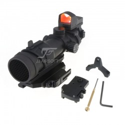 JA-5347-BK | JJ Airsoft ACOG Style 4x32 Scope Red / Green Reticle with Mini Red Dot and Killflash, QD Mount Ver.2 (Black)