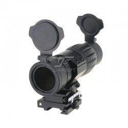 JJ Airsoft EOTech Style 4x FXD Magnifier with Adjustable QD Mount and Killflash (Black)
